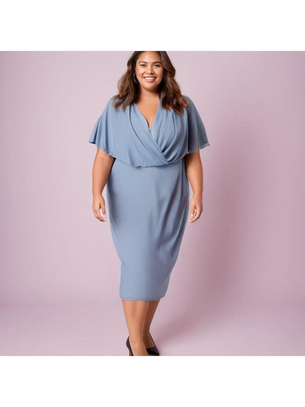 **Hanna Nikole** Cape Dress Chiffon Overlay Blue  24W NWT